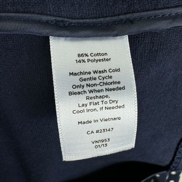 Talbots Navy Blue White Polka Dot Single Breasted Lightweight Knit Blazer Sz SP - Picture 6 of 6